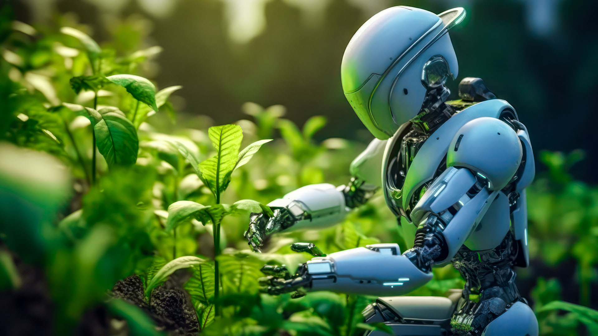 robot in garden - futuristic 